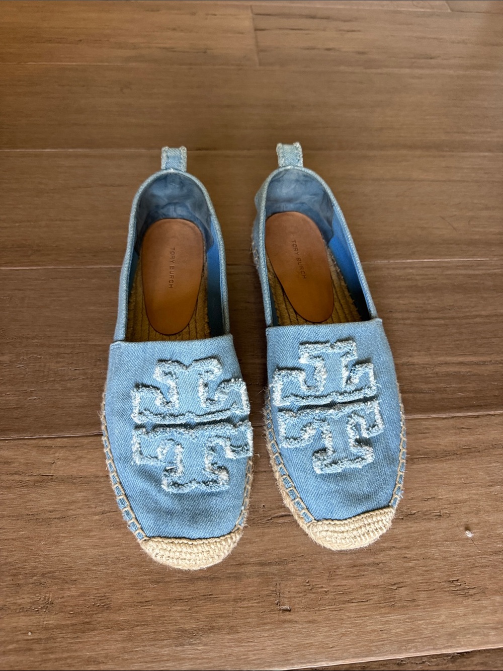 Tory Burch Light Blue Denim Logo Espadrille Flats